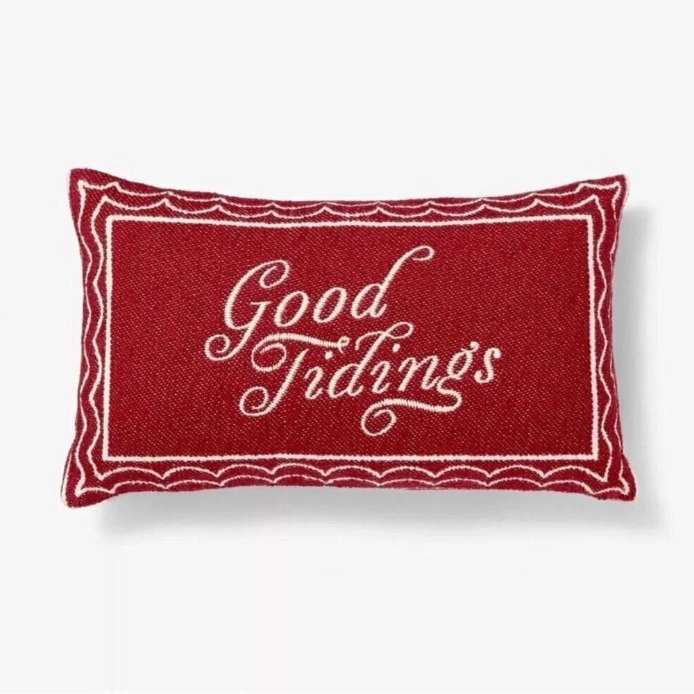 Oversized Woven Good Tidings Lumbar Throw Pillow Red/Cream - Threshold™